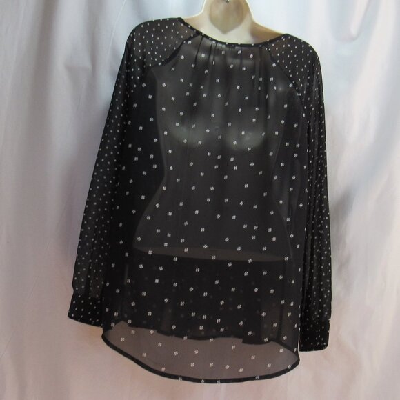 Old Navy Women's Chiffon Keyhole Long Sleeve Retro Ditsy Floral Black Size M - Picture 2 of 6